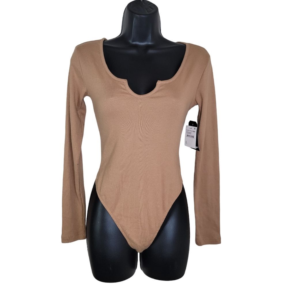 Melrose and Market Nwt Tan Burro Ribbed Bodysuit Size XS